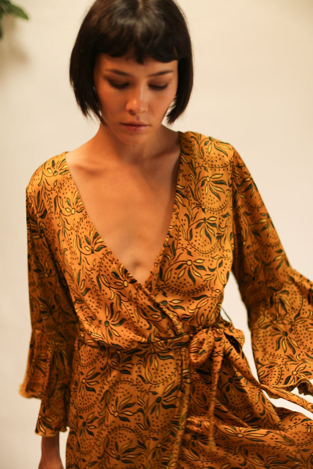 WRAP SILK DRESS KIMONO DAGMARA - sustainably made MOMO NEW YORK sustainable clothing, dress slow fashion