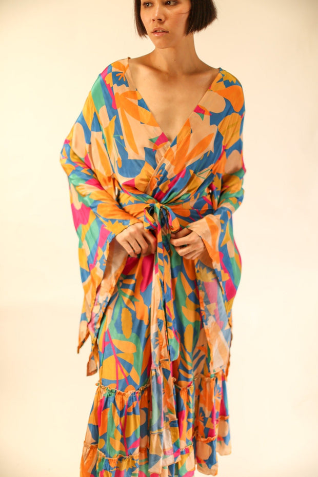 XL HAND BLOCK SILK KIMONO TYLET - sustainably made MOMO NEW YORK sustainable clothing, Kimono slow fashion