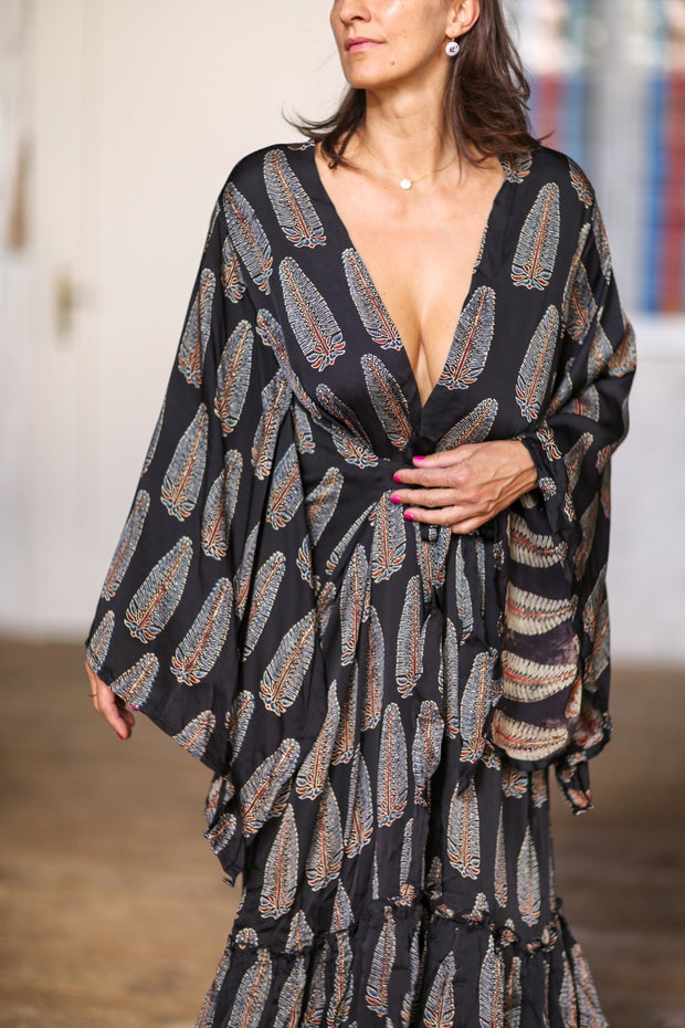 XL KIMONO FEATHER SILK KIMONO BOZENA - sustainably made MOMO NEW YORK sustainable clothing, new slow fashion