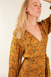 YELLOW SILK WRAP DRESS LOTIZIA - sustainably made MOMO NEW YORK sustainable clothing, dress slow fashion