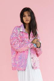 SEQUIN EMBROIDERD DENIM JACKET DEMI - sustainably made MOMO NEW YORK sustainable clothing, embroidered slow fashion