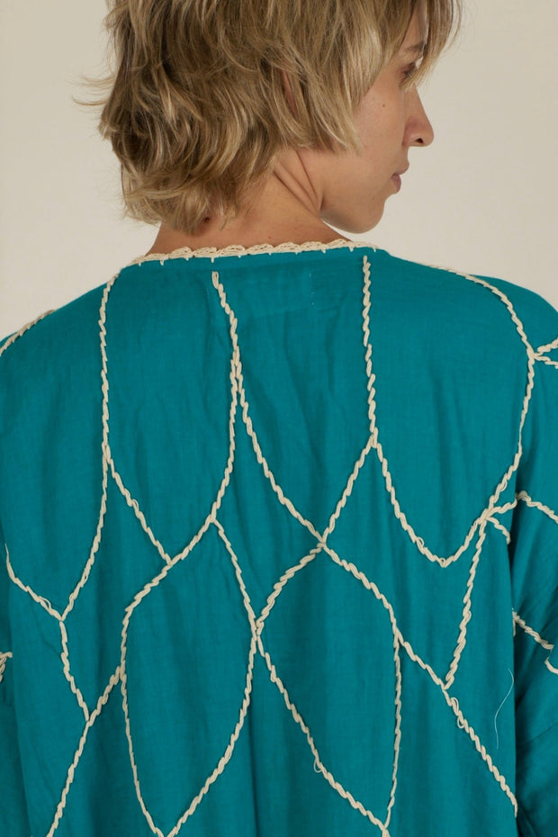 ACHELOUS OCEAN EMBROIDERED KIMONO - sustainably made MOMO NEW YORK sustainable clothing, Kimono slow fashion