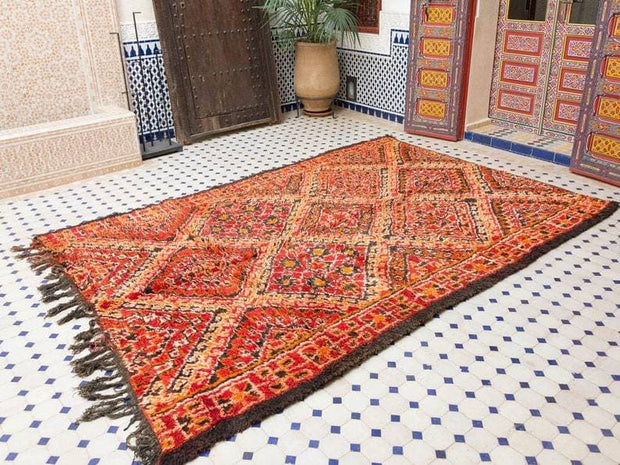 Beautiful Vintage moroccan rug from Beni mguild, berber handmade area rug - sustainably made MOMO NEW YORK sustainable clothing, rug slow fashion