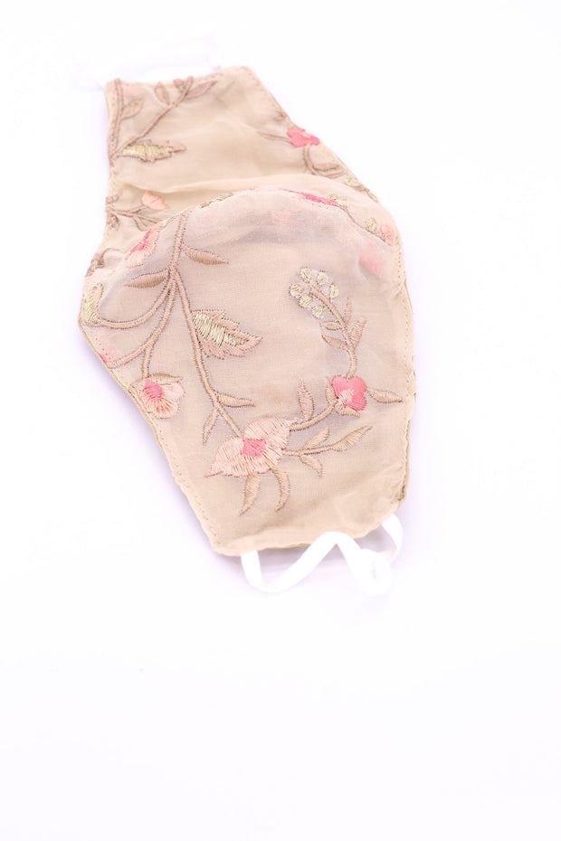 BEIGE CHIFFON SILK FACE MASK HANNAH - sustainably made MOMO NEW YORK sustainable clothing, offerfm slow fashion