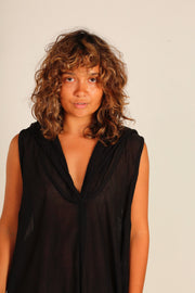 BLACK COTTON HOODIE DRESS SHARA - sustainably made MOMO NEW YORK sustainable clothing, Kimono slow fashion