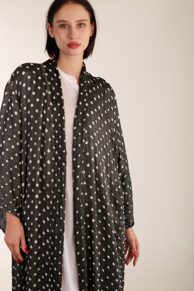 BLACK DOT SILK KIMONO LUNI - sustainably made MOMO NEW YORK sustainable clothing, Kimono slow fashion