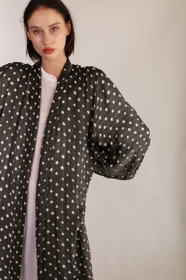 BLACK DOT SILK KIMONO LUNI - sustainably made MOMO NEW YORK sustainable clothing, Kimono slow fashion