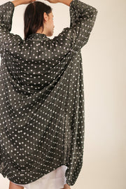 BLACK DOT SILK KIMONO LUNI - sustainably made MOMO NEW YORK sustainable clothing, Kimono slow fashion