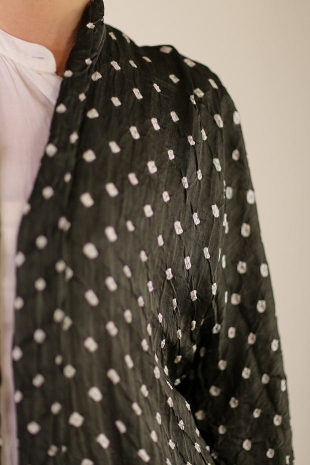 BLACK DOT SILK KIMONO LUNI - sustainably made MOMO NEW YORK sustainable clothing, Kimono slow fashion