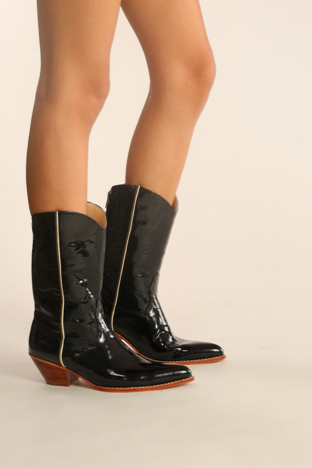 BLACK PATENT WESTERN BOOTS WAKANDA - sustainably made MOMO NEW YORK sustainable clothing, boots slow fashion