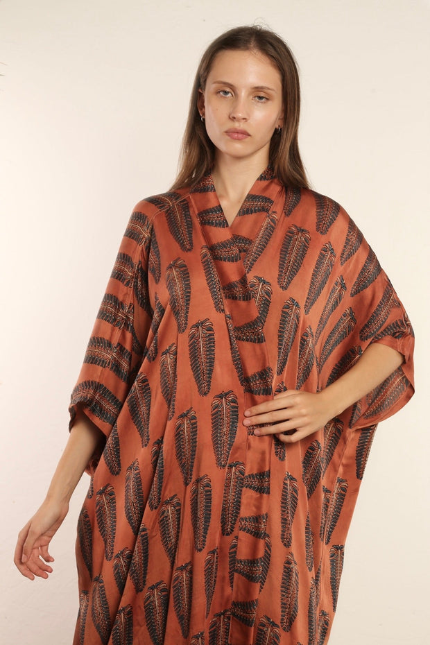 BROWN PLUME KIMONO SRISA - sustainably made MOMO NEW YORK sustainable clothing, kimono slow fashion