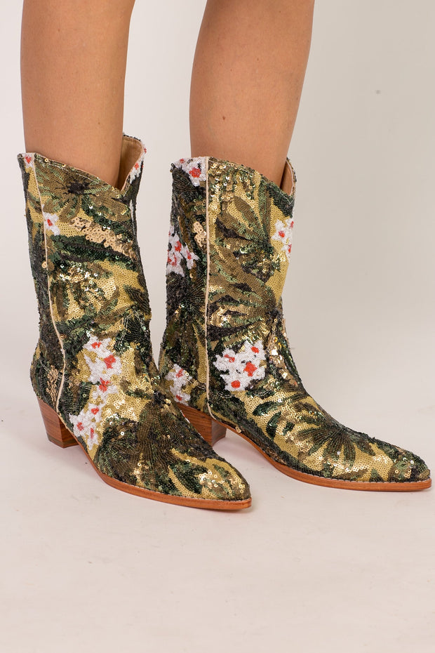 CAMOUFLAGE SEQUIN BOOTS NISO - sustainably made MOMO NEW YORK sustainable clothing, boots slow fashion