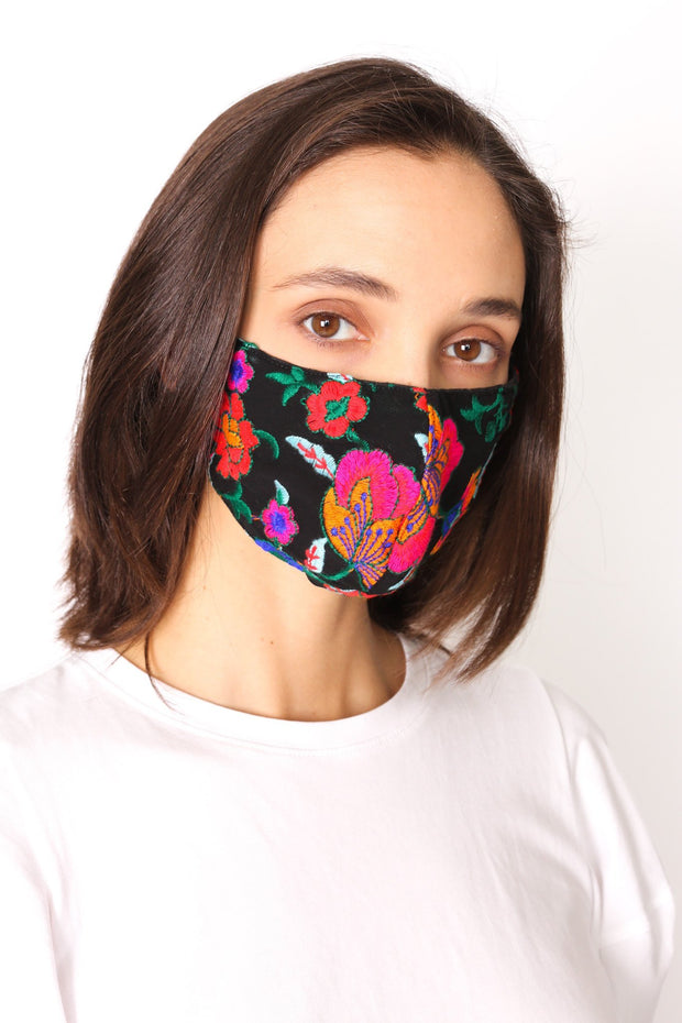 CHIFFON SILK EMBROIDERED FACE MASK LATA - sustainably made MOMO NEW YORK sustainable clothing, offerfm slow fashion