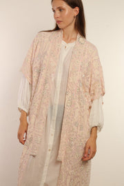 CLEMATIS LIGHT PINK LACE KIMONO - sustainably made MOMO NEW YORK sustainable clothing, Embroidered Kimono slow fashion