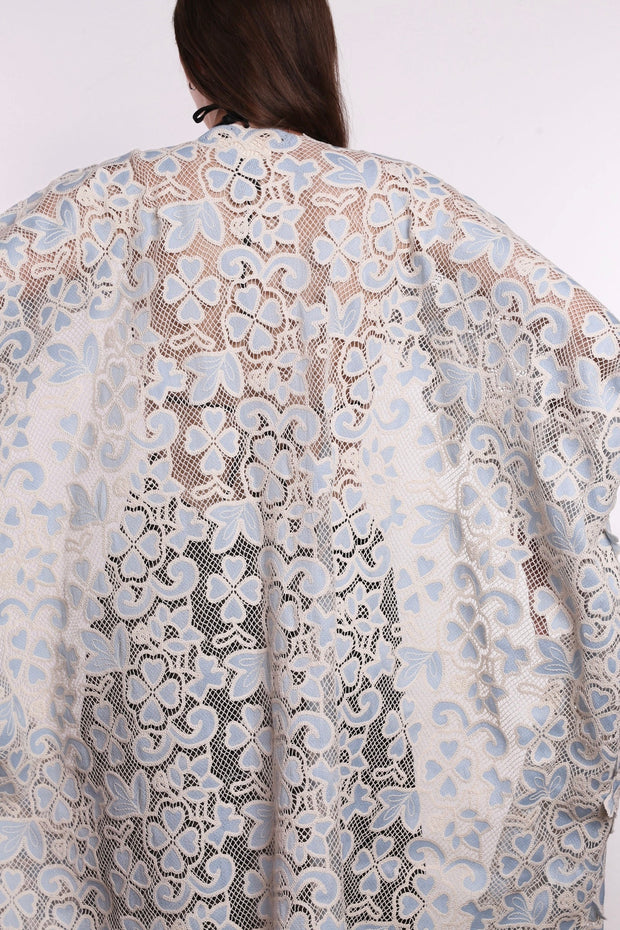 COTTTON LACE LIGHT BLUE FLOWER KIMONO - sustainably made MOMO NEW YORK sustainable clothing, kimono slow fashion