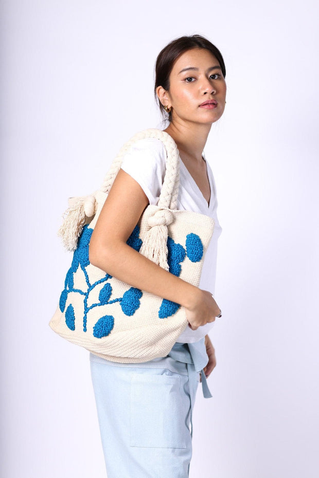 CROCHET EMBROIDERED SHOPPER BAG EMMA - sustainably made MOMO NEW YORK sustainable clothing, crochet slow fashion