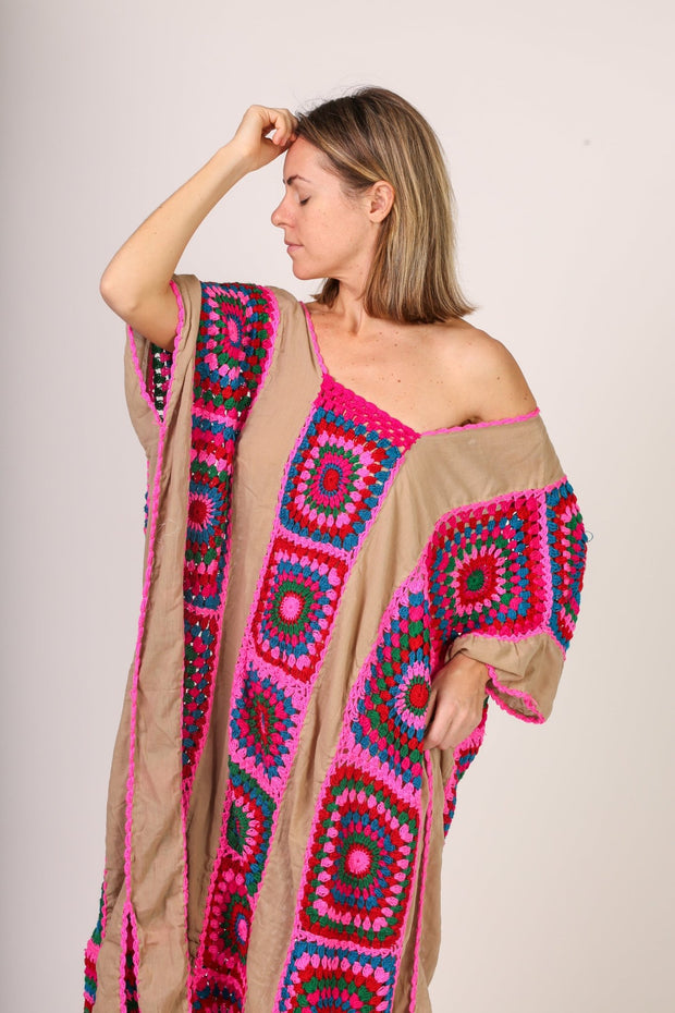 CROCHET KAFTAN ROJI - sustainably made MOMO NEW YORK sustainable clothing, crochet slow fashion