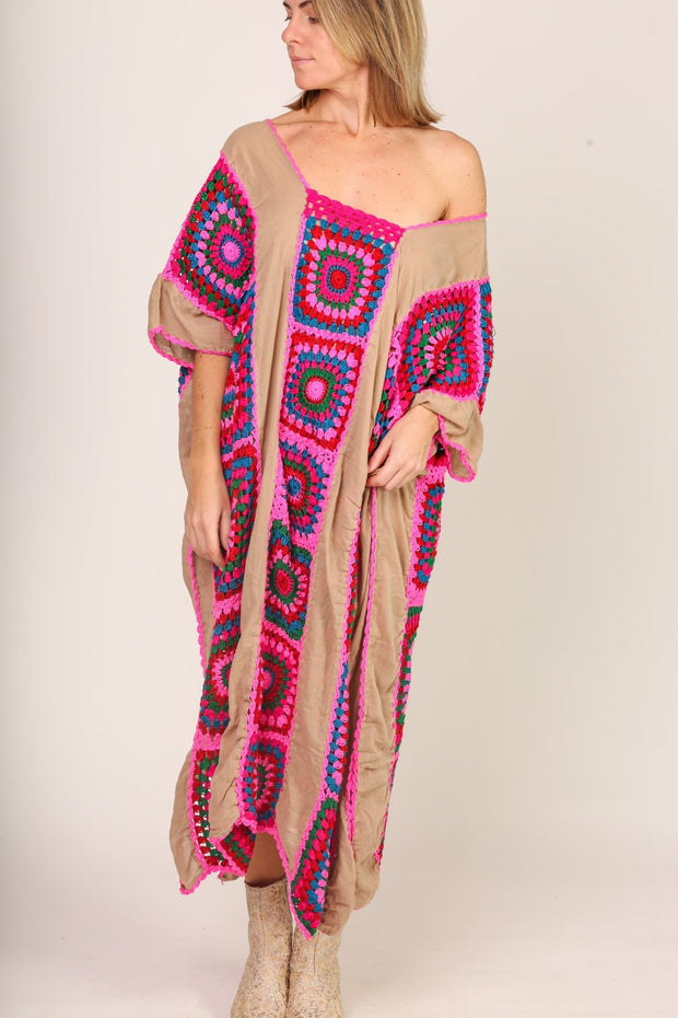 CROCHET KAFTAN ROJI - sustainably made MOMO NEW YORK sustainable clothing, crochet slow fashion