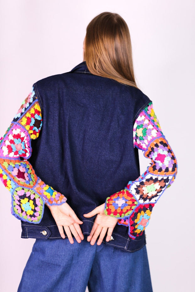 DENIM CROCHET JACKET VICKY - sustainably made MOMO NEW YORK sustainable clothing, crochet slow fashion