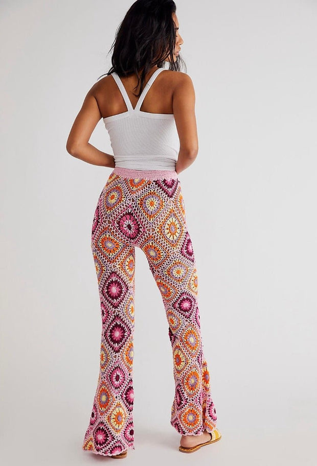 DIAMOND CROCHET FLARE PANTS X FREE PEOPLE - sustainably made MOMO NEW YORK sustainable clothing, crochet slow fashion