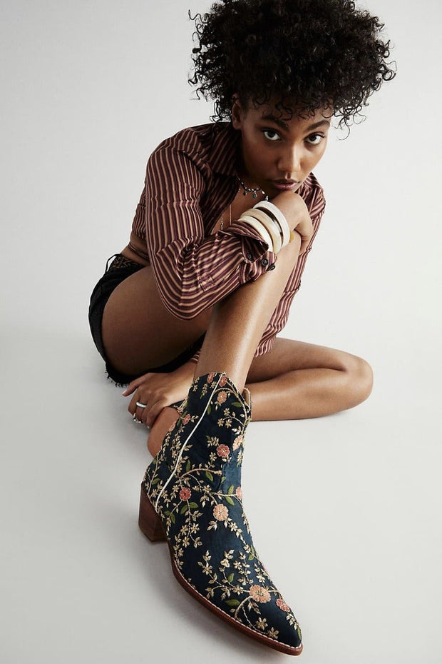 ELOISE EMBROIDERED ANKLE BOOTS X FREE PEOPLE - sustainably made MOMO NEW YORK sustainable clothing, boots slow fashion