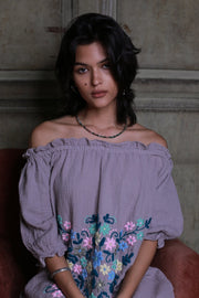 EMBROIDERED COTTON DRESS QUINCY - sustainably made MOMO NEW YORK sustainable clothing, kaftan slow fashion