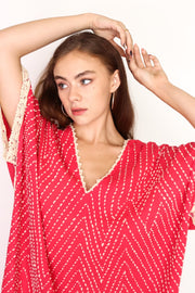 EMBROIDERED CROCHET STITCH KAFTAN MALIA - sustainably made MOMO NEW YORK sustainable clothing, crochet slow fashion