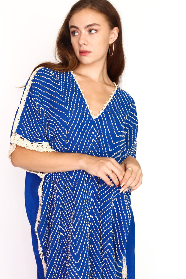 EMBROIDERED CROCHET STITCH KAFTAN MALIA - sustainably made MOMO NEW YORK sustainable clothing, crochet slow fashion