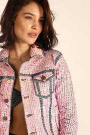 EMBROIDERED DENIM SEQUIN AMY - sustainably made MOMO NEW YORK sustainable clothing, Jacket slow fashion