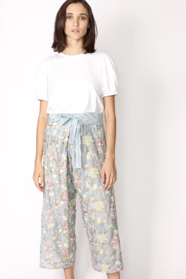 EMBROIDERED FISHERMAN PANTS MAYU - sustainably made MOMO NEW YORK sustainable clothing, pants slow fashion