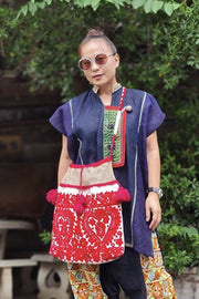 EMBROIDERED FISHERMAN SHOULDER BOHO NET BAG - sustainably made MOMO NEW YORK sustainable clothing, samplesale1022 slow fashion