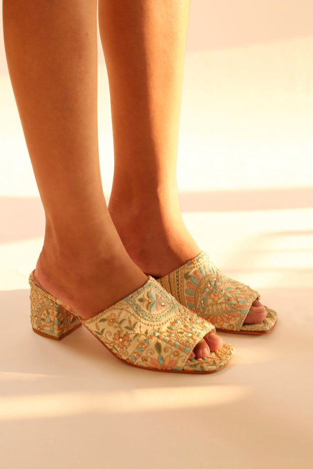 EMBROIDERED FLOWER SILK MULES MILTONA - sustainably made MOMO NEW YORK sustainable clothing, mules slow fashion