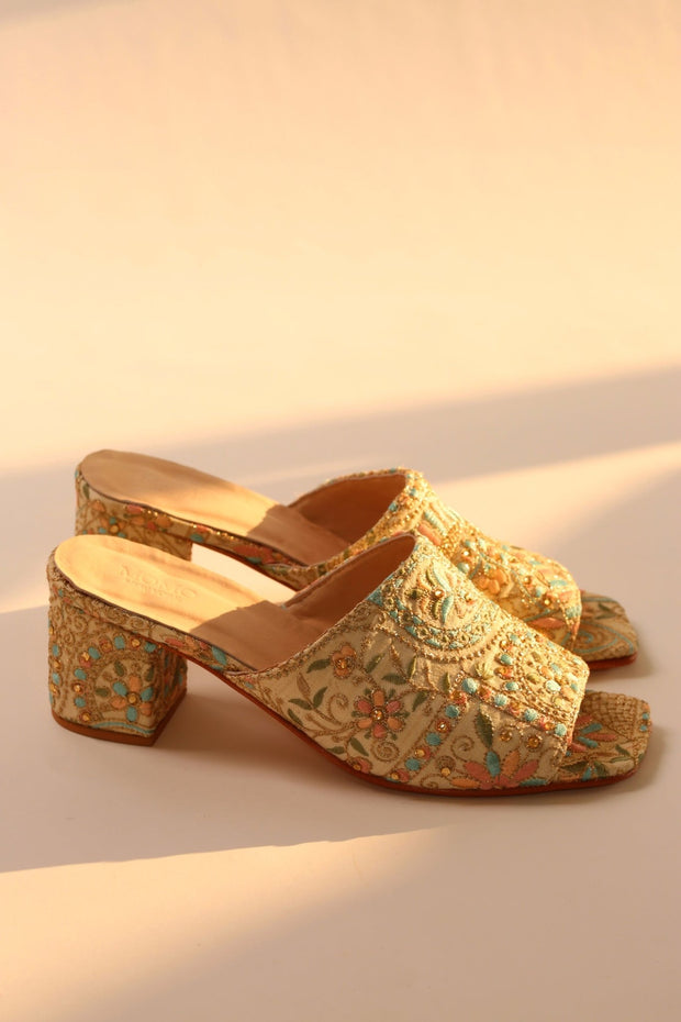 EMBROIDERED FLOWER SILK MULES MILTONA - sustainably made MOMO NEW YORK sustainable clothing, mules slow fashion