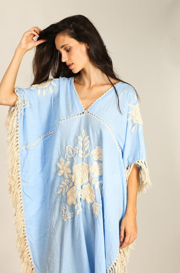 EMBROIDERED KAFTAN CASSI - sustainably made MOMO NEW YORK sustainable clothing, kaftan slow fashion