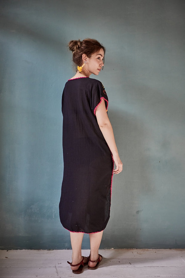 Embroidered Kaftan Dress Nova - sustainably made MOMO NEW YORK sustainable clothing, Boho Chic slow fashion