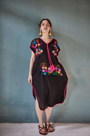 Embroidered Kaftan Dress Nova - sustainably made MOMO NEW YORK sustainable clothing, Boho Chic slow fashion