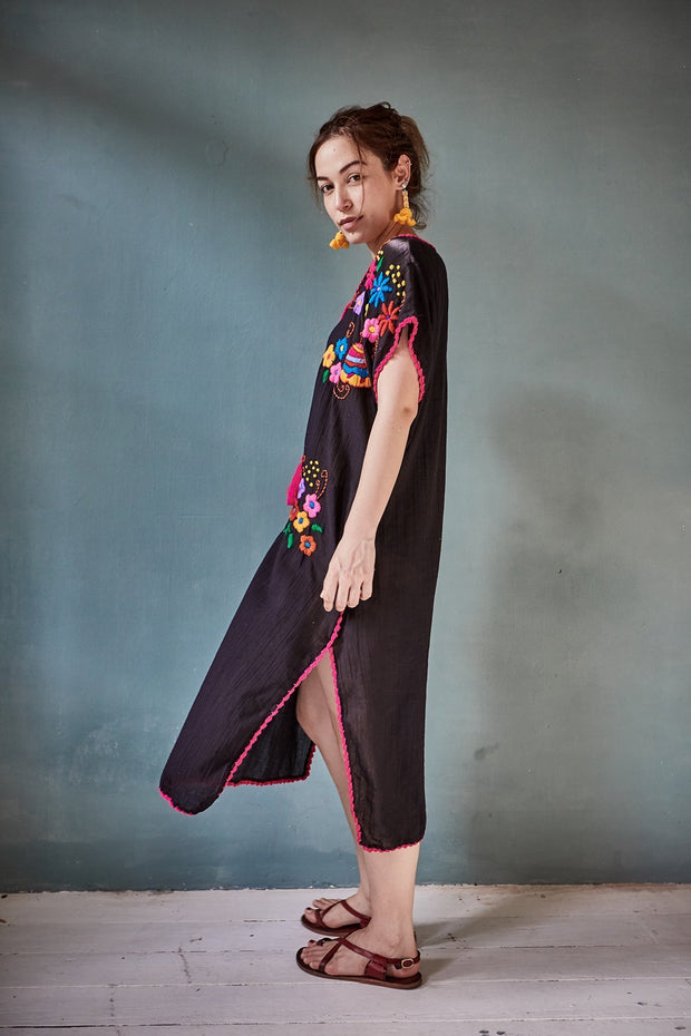 Embroidered Kaftan Dress Nova - sustainably made MOMO NEW YORK sustainable clothing, Boho Chic slow fashion