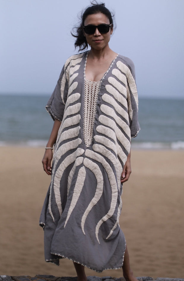 EMBROIDERED KAFTAN MARIE CLAIRE - sustainably made MOMO NEW YORK sustainable clothing, kaftan slow fashion