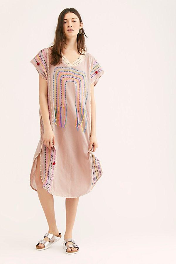 EMBROIDERED KAFTAN NUTSU NUDE / PINK - sustainably made MOMO NEW YORK sustainable clothing, kaftan slow fashion