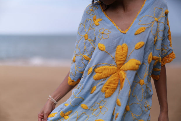 EMBROIDERED KAFTAN TOP NINA - sustainably made MOMO NEW YORK sustainable clothing, slow fashion