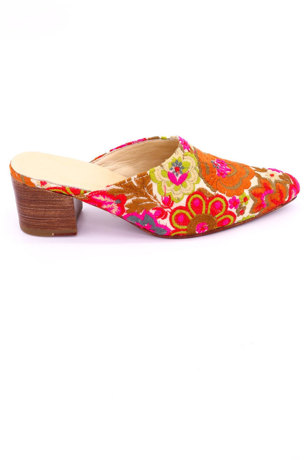 EMBROIDERED HEELED MULES ELLIE - sustainably made MOMO NEW YORK sustainable clothing, mules slow fashion