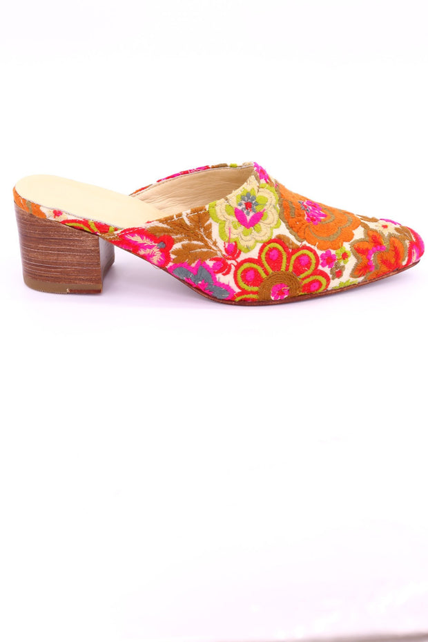 EMBROIDERED HEELED MULES ELLIE - sustainably made MOMO NEW YORK sustainable clothing, mules slow fashion