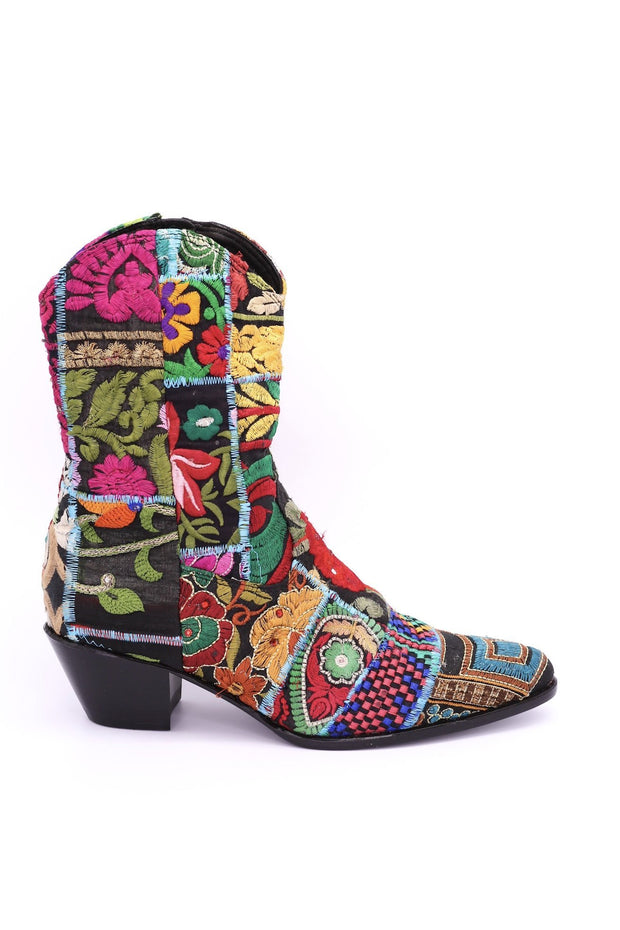 EMBROIDERED PATCHWORK BOOTS GINALYN (BLACK) - sustainably made MOMO NEW YORK sustainable clothing, boots slow fashion