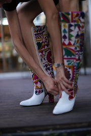 EMBROIDERED PATCHWORK TALL BOOTS SENREVE - sustainably made MOMO NEW YORK sustainable clothing, boots slow fashion