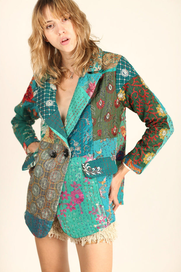 EMBROIDERED PATCHWORK JACKET PENNY - sustainably made MOMO NEW YORK sustainable clothing, Jacket slow fashion