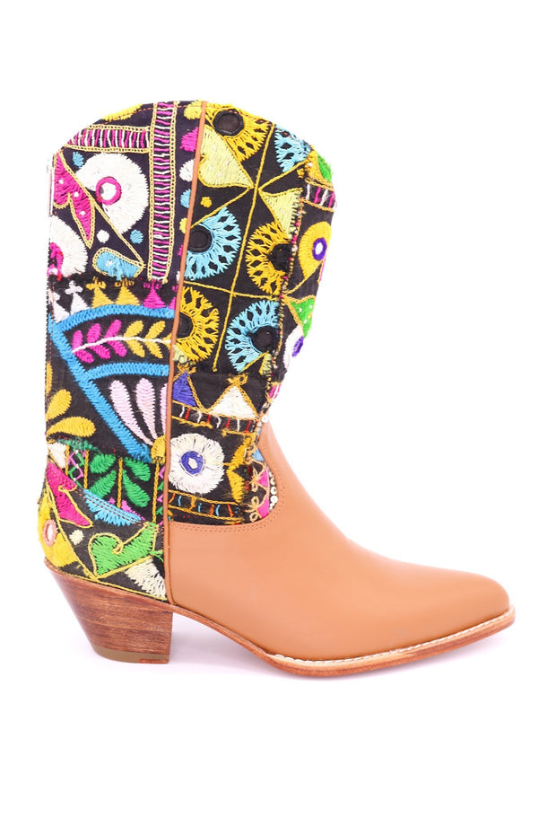 EMBROIDERED PATCHWORK LEATHER WESTERN BOOTS MAYLINDA - sustainably made MOMO NEW YORK sustainable clothing, slow fashion