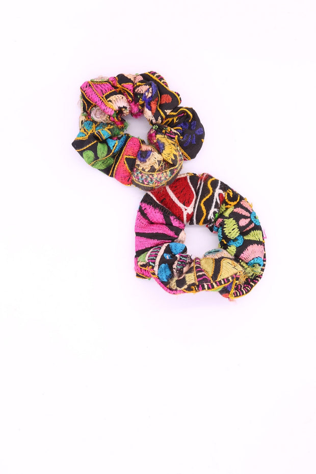 EMBROIDERED PATCHWORK SCRUNCHIE GIVA - sustainably made MOMO NEW YORK sustainable clothing, slow fashion