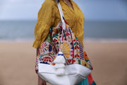 EMBROIDERED PATCHWORK SHOPPER BAG LUNA - sustainably made MOMO NEW YORK sustainable clothing, samplesale1022 slow fashion