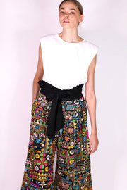 EMBROIDERED PATCHWORK WRAP PANTS BLAIRE - sustainably made MOMO NEW YORK sustainable clothing, pants slow fashion