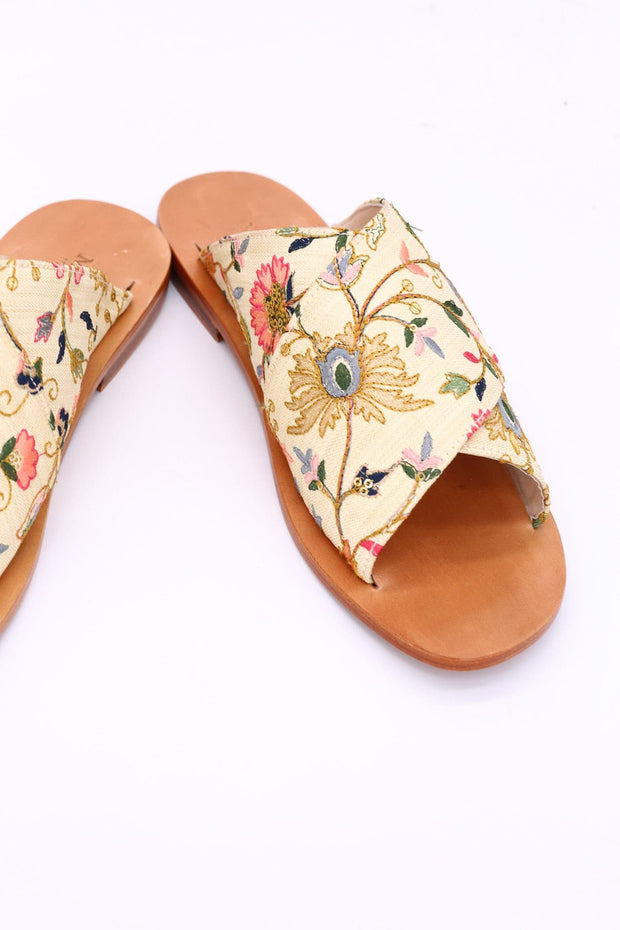 EMBROIDERED SANDALS DAISY - sustainably made MOMO NEW YORK sustainable clothing, mules slow fashion